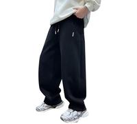 Boys Baggy Sweatpants Fleece Warm Wide Leg Joggers for Teen Boy Solid Plain Winter Sport Jogging Active School Trousers with D awstring (Black, 15-16 Years)