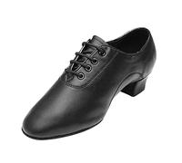 Boy's Ballroom Dance Shoes Latin Salsa Dancing Black Breathable Pu Leather Tango Morden Character Shoes (Black, 2 Big Kids)