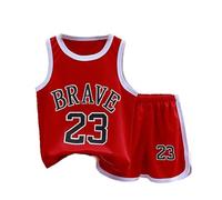 Boys' Basketball Jerseys Sports Outfits 2 Piece Activewear Set Short Sleeve T-Shirt and Shorts for Toddler Kids Youth Casual Suits (Red, 5-6 Years)