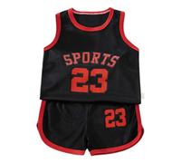 Boys Basketball Outfit 2 Piece Sports Set Toddler Kids Lightweight Mesh Shorts Tank Top Active Wear Team Training (Black, 18-24 Months)