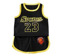 Boys Basketball Outfit 2 Piece Sports Set Toddler Kids Lightweight Mesh Shorts Tank Top Active Wear Team Training (Light Yellow, 6-7 Years)