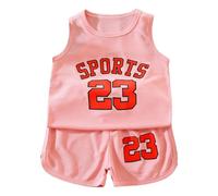 Boys Basketball Outfit 2 Piece Sports Set Toddler Kids Lightweight Mesh Shorts Tank Top Active Wear Team Training (6-7 Years) Pink