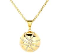 Boys' Basketball Stainless Steel Necklace, Gold Plated Pendant With Basketball Texture And Diamonds That Sparkle, Sports Style