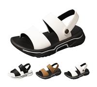 Boys Beach Platform Sandals Teens Summer Open Toe Outdoor Non Slip Flats Kids Casual Leather Slip on Shoes Soft Vacation Mountain Hiking Cushioned Sandals (White, 1 Big Kids)
