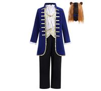 Boys Beauty and The Beast Costume, Beast Outfit for Boys Prince Charming Shirt Jacket Pants Full Set with Headgear Toddlers Kids King Dress Up for Halloween Birthday Carnival Blue-Beast 7-9 Years