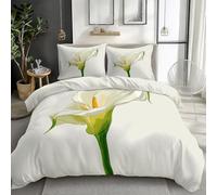 Boys Bedding Set Single Size, 3 Pieces Traditional Minimalist Floral Calla Lily Duvet Cover Set for Teens Soft Brushed Microfiber Children’s White Reversible Quilt Cover 135 × 200 cm
