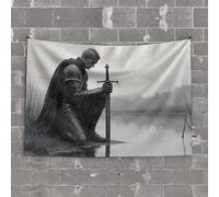 Boys Bedroom Accessories Knight Kneeling by A Lake, Holding A Sword Tapestry Bar Stuff for Man Cave Backyard Bar Decor(75X100CM)