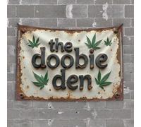 Boys Bedroom Accessories Rustic Signage: The Doobie Den with Cannabis Leaves Tapestry Weird Decor Home Bar Decor(100X150CM)