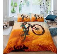 Boys Bicycle Rider Bedding Set for Kids Son Men Mountain Bike Pattern Comforter Cover Extreme Sport Theme Duvet Cover Room Decor Cool Style Bedspread Cover King Size Bedding 3Pcs
