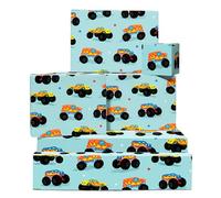 Boys Birthday Wrapping Paper - Colourful Monster Truck - Kids Wrapping Paper - 6 Sheets Gift Wrap For Kids Christmas Easter Baby Shower - Includes Tags - Cute Giftwraps For Son Grandson Nephew Toddler