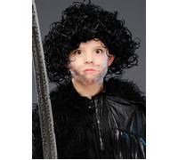Boys Black John Snow Style Gothic Fantasy Fancy Dress Cosplay Curly Wig