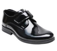 Boys' Black Patent Dress Shoes with Hook-and-Loop Strap - Formal Kids' Footwear Size UK Infant 7.5 - EU 25