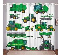 Boys Blackout Curtain Set For Bedroom 3D Print Green Crane Tractor Curtains For Children'S Room Sliding Curtain Opaque For Decoration Living Room Dining Room 140 X 160 Cm (W X H)