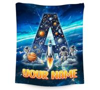 Boys Blanket - Personalised Planet Gifts with Name for Kids - Custom Monogram Blanket for Son Daughter - Warm Fuzzy Flannel Throws - 4 Sizes for Toddler/Children/Teens/Adults