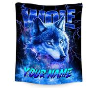 Boys Blanket - Wolf Personalised Blanket for Toddlers and Kids, Warm Flannel Custom Throw, Birthday (4 Sizes)