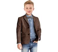 Boys Blazer Retro Herringbone Formal Tweed Pattern Classic Kids Jacket Boys Wedding Casual Jacket, dark brown, 7