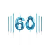 Boys Blue 60th Birthday Candles Set, Number 60 Candle + Blue Long Candles, Birthday Candles for Cake, Birthday Candle, Cake Candles Cake Topper Decorations for Men Birthday Party Wedding Anniversary