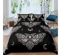 Boys Boho Moth Duvet Cover Double Size Men Gothic Skull Bedding Set for Girls Women Bohemian Moon Star Comforter Cover Personalized Moth Skull Skeleton Bones Bedding & Linen 3Pcs