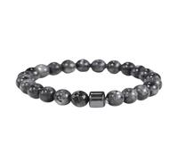 Boys Bracelets for Kids Crucible Men's Natural Stone with Beaded Stretch Bracelet (10mm Wide) Ankle Bracelets for Women (Black2, 19cm)