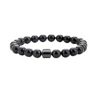 Boys Bracelets for Kids Crucible Men's Natural Stone with Beaded Stretch Bracelet (10mm Wide) Ankle Bracelets for Women (Grey, 19cm)