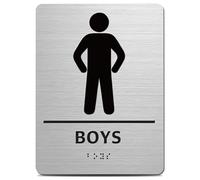 Boys Braille Modern Restroom Sign, Stainless Steel ADA Compliant Bathroom, Inclusive Toilet Door for Business Office Home, Brushed Silver