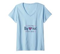 Boys Breast Cancer Awareness Little Man Big Heart Cause V-Neck T-Shirt, Women, Baby Blue, XXL