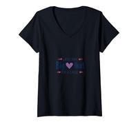 Boys Breast Cancer Awareness Little Man Big Heart Cause V-Neck T-Shirt, Women, Black, XL