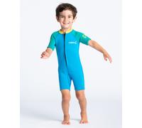 C-Skins 2025 Junior C-KID 3/2mm Front Zip Shorty Wetsuit - Cyan/Green/Aurora Yellow