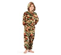 Boys Camo Print Warm Fleece Onesie All In One Pyjama Nightwear 7-8 Years Olive
