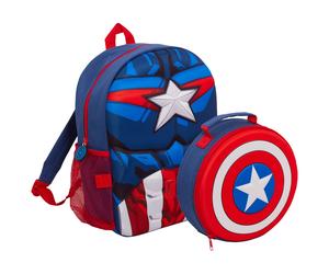 Boys Captain America Backpack + Lunch Bag Water Bottle Holder 2 Piece Set