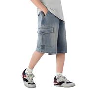Boys Cargo Jean Shorts for Outdoor Adventure Play, Durable Denim with Multi-Pockets, Casual Summer Wear for Kids Ages 5-10