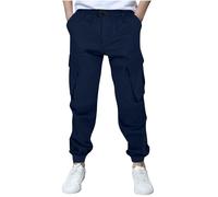 Boys Cargo Pants Casual Cargo Trousers Elastic Waist Baggy Active Joggers Slim Fit Pant with Multi Pockets Workout Athletic Sweatpants Solid Basic Full Long Pants A Navy 6-7 Years