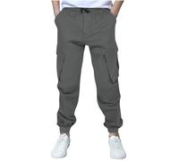 Boys Cargo Pants Casual Cargo Trousers Elastic Waist Baggy Active Joggers Slim Fit Pant with Multi Pockets Workout Athletic Sweatpants Solid Basic Full Long Pants A Gray 13-14 Years