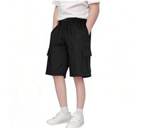 Boys Cargo Shorts, Breathable Knee-Length Workwear Shorts with Adjustable Drawstrin with Multi Pockets Summer Casual Loose Oganic Play Wear (Black, 9-10 Years)