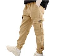 Boys Cargo Trousers 0-15 Years Elasticated Waist Cuffed Ankles Casual Jogging Boys Pants Tracksuit Bottoms Joggers Girls Clothes Parachute Trousers Streetwear Khaki 13 Years
