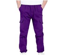Boys Cargo Trousers Fashion Jogger Pants Elastic Waist Cinch Bottom Uniform Sweatpants Big Kids Back to School Clothes Solid Color Jogging Pants Outdoor Hiking A Purple 10-11 Years