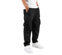 Boys Cargo Trousers Kids Casual Straight Wide Leg Elastic Waist Cotton Pants Lightweight Solid Drawstring Pant Breathable Comfortable Outwear Hiking Joggers Trouser 5-15 Years