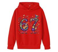 Boys Carnival Print Pullover Hoodie Long Sleeve Casual Sweatshirt with Front Pocket for Kids Youth (Red, 13-14 Years)