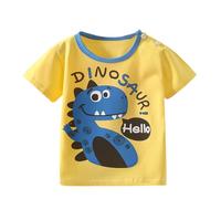 Boys Cartoon Dinosaur Truck Excavator Car Vehicle Graphic Pure Short Sleeve Tee, Summer Crewneck Soft Top Toddler Kids Everyday Playful Outdoor Casual Style Clothes #D Yellow