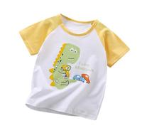 Boys Cartoon Dinosaur Truck Excavator Car Vehicle Graphic Pure Short Sleeve Tee, Summer Crewneck Soft Top Toddler Kids Everyday Playful Outdoor Casual Style Clothes #D Light Yellow
