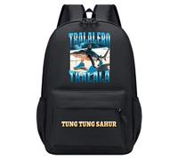 Boys Cartoon Printing Tungtungsahur Shoulder Backpack, Children's Schoolbag New Suitable for Elementary Students,Black2