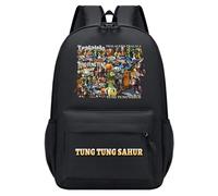 Boys Cartoon Printing Tungtungsahur Shoulder Backpack, Children's Schoolbag New Suitable for Elementary Students,Black1