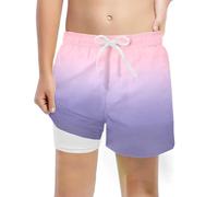 Boys Casual Swim Shorts, Compression Liner, Stretch, Summer Beach, 4-10 Years #D Light Purple