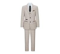 Boys Check Tweed Beige Brown 3 Piece Suit Wedding Vintage Retro Classic - Beige 12