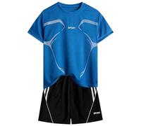 Boys Chino Shorts Set Boys Sportswear Set Thin Quick Drying Short Sleeved Shorts Two Piece Five Point Pants (Blue, 15-16 Years)