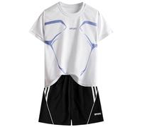 Boys Chino Shorts Set Boys Sportswear Set Thin Quick Drying Short Sleeved Shorts Two Piece Five Point Pants (White, 11-12 Years)