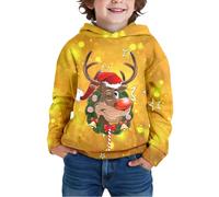 Boys Christmas Hoodie Kids Ugly Funny Xmas Jumper Long Sleeve Sweatshirt Reindeer Print Pullover Casual Winter Warm Soft Hooded For Children Youth (1-Gold, 11-12 Years)