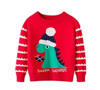 Boys Christmas Jumper 11-12 - Festive Dinosaur Print Knitted Cardigan for Toddler Girls Cozy Long Sleeve Winter Top (Red, 5-6 Years)
