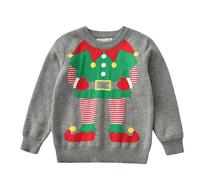 Boys Christmas Jumper Age 7, Boys Festive Cartoon Knit Sweater Warm Soft Comfortable Pullover Cozy Winter Holiday Design for Children (Grey, 4-5 Years)