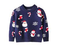 Boys Christmas Jumper Long Sleeve Knitwear Sweater Reindeer Elf Sweatshirt Pullover Xmas/Reindeer Stag Nordic Festive Jumper Winter Kids Clothes Boys Navy